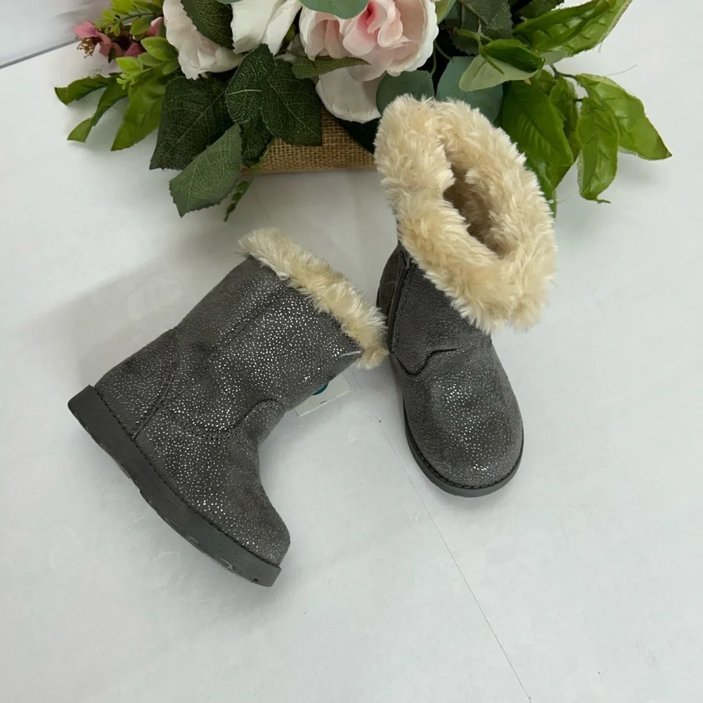 Cat & Jack Glitter Faux Fur Toddler Boots - Gray